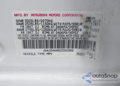 2014 Mitsubishi Outlander Gt from USA, damaged, VIN JA4JZ4AX6EZ000966